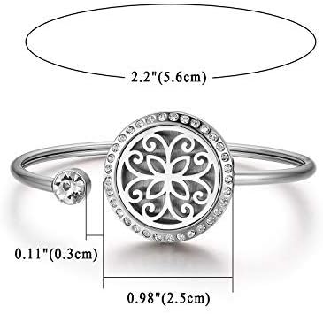 Cupimatch Adjustable Tree of Life Essential Oil Diffuser Bracelet, Stainless Steel CZ Aromatherapy Locket Bangle 8 Color Pads Jewelry Set for Women for Mother's Day