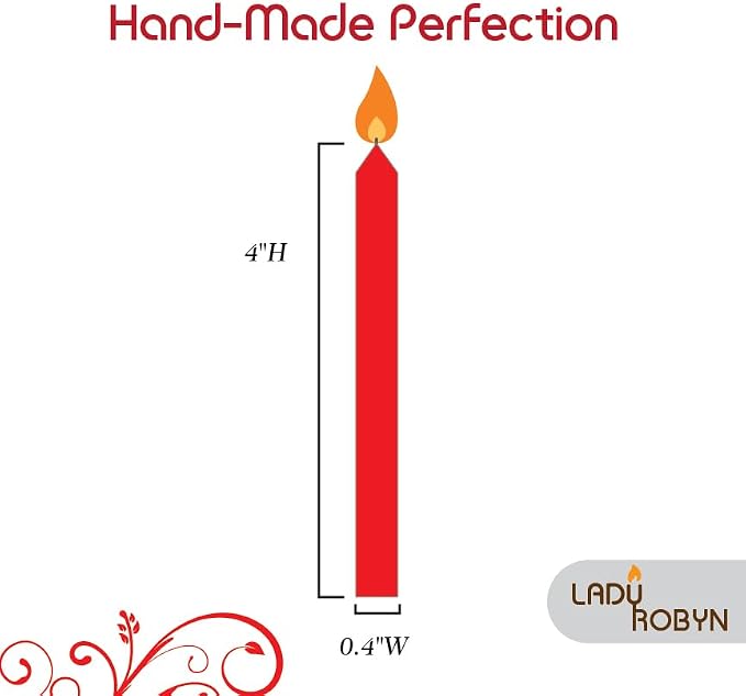 Set of 20 Solid Color Taper Candles – 4-Inch Dripless Paraffin Wax Candles with Cotton Wick – Ideal for Weddings, Shabbat, Holiday & Home Decor, Gift Set (Red)