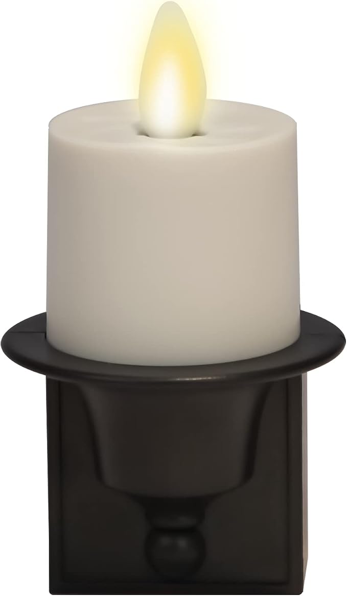 Luminara Flameless Candle Nightlight w/Dusk to Dawn Light Dark Auto Sensor, Black Wall Plug Indoor Night LED Light w/Real-Flame Effect Technology, Bathroom Bedroom Hallway, No Remote Needed