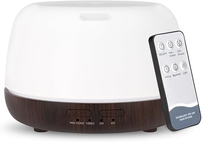 300ML Essential Oil Diffuser with Remote Control,Quiet Ultrasonic Cool Mist Diffuser,7 Color LED Light,Timer&Auto Shut-Off for Bedroom,Office,Yoga & Spa–Black Walnut Grain