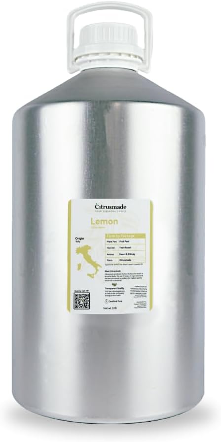 Lemon Essential Oil - Direct from Citrusmade Southern Italy - Cold Pressed - Aceite de Limón for Aromatherapy, Massage, Diffuser, DIY Candle and Soap Making - 22lbs