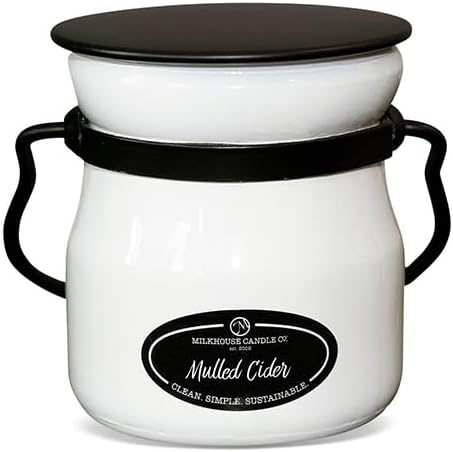 Milkhouse Candle Company Mulled Cider Soy Candle - Apple Cider | Cinnamon & Clove | Orange Zest Scented - 5 oz Cream Jar wtih Lid, 35+ Hour Burn Time, Made in the USA