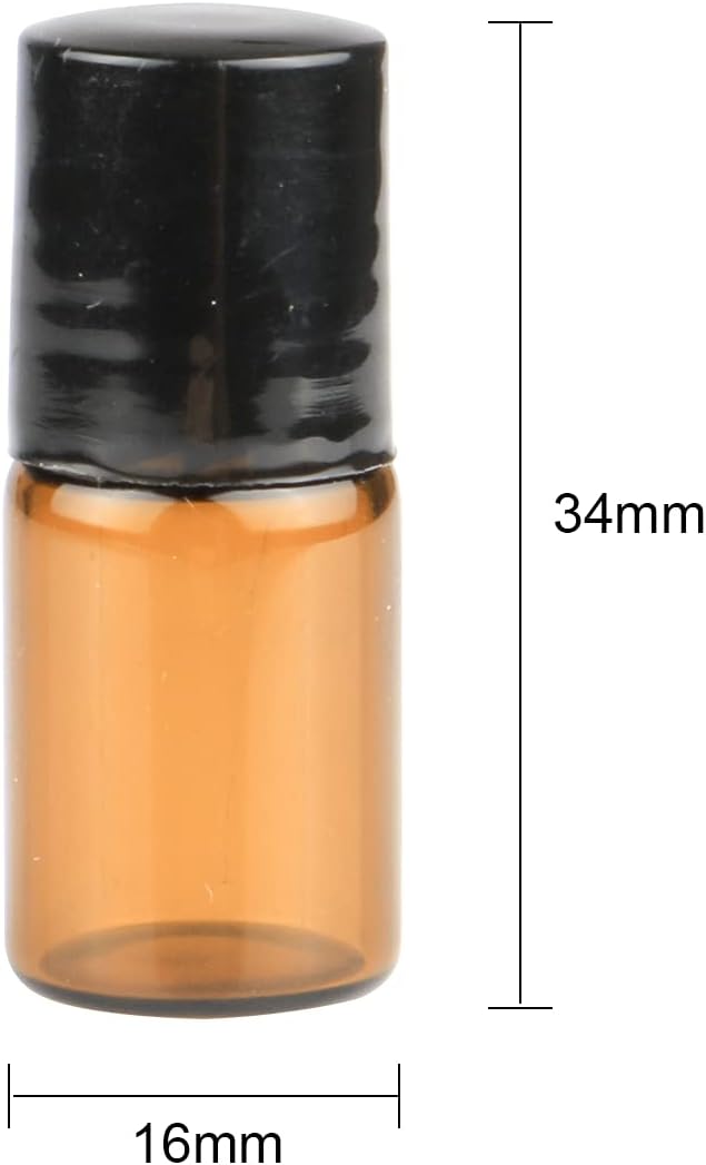 25 Pcs Essential Oil Glass Roller Bottles Mini Tiny Refillable Empty Aromatherapy Perfume Liquid Amber Glass Roll On Bottles Vials Metal Rollerball Bottles Jar (2ml)