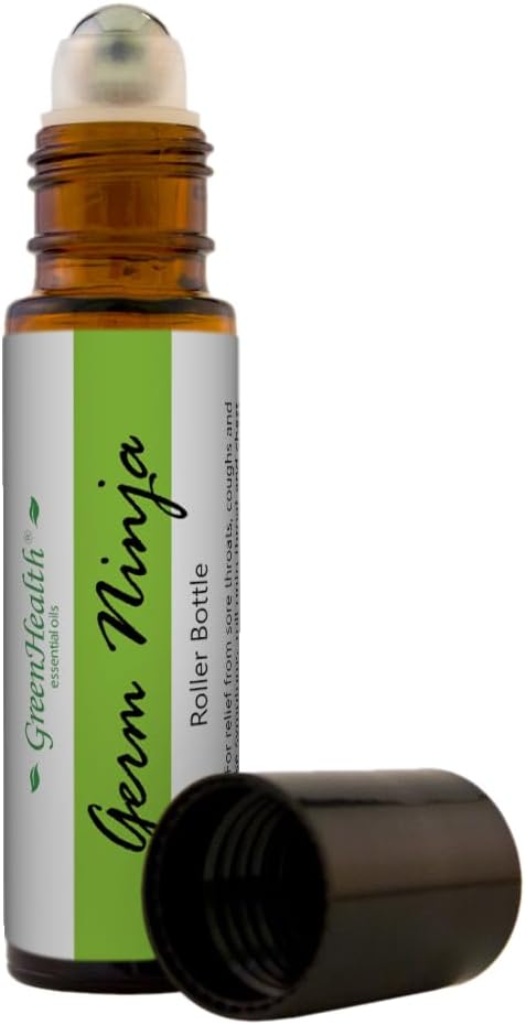 GreenHealth Essential Oil Roll On – Germ Ninja Blend – Refreshing, Clean Aroma – Pre-Diluted with Grapeseed Oil – Easy Apply Roller for Home, Work & Travel