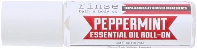 Rinse Bath & Body Peppermint Essential Oil Roll On - Premium Peppermint Oil w/Squalane Oil | No Mess and Easy Absorption | Soothing, Stress, Headaches & Energy | Travel Size | Non-GMO | .35oz