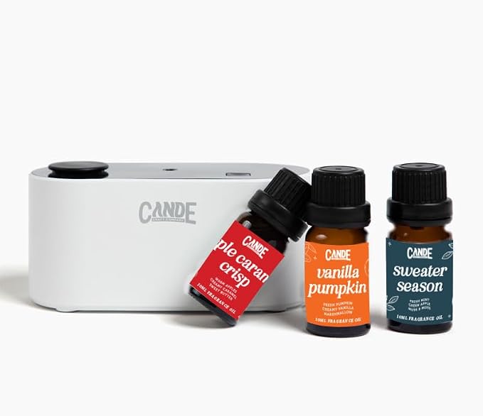 CE CRAFT Waterless Travel Diffuser Gift Set - Rechargeable Diffuser for Aromatherapy - Includes 3 Fragrance Oils - Fragrance Dispenser for Office and Home - Fall, White