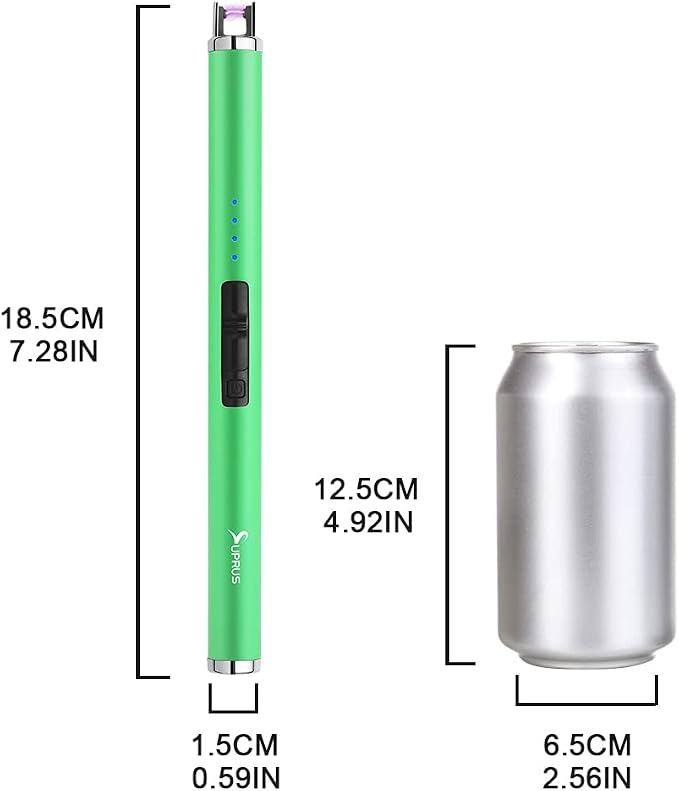 SUPRUS Fluorescent Lighter Glows in The Dark USB Lighter Rechargeable Windproof Pocket Size for Candle Cooking BBQ in Party (Green)