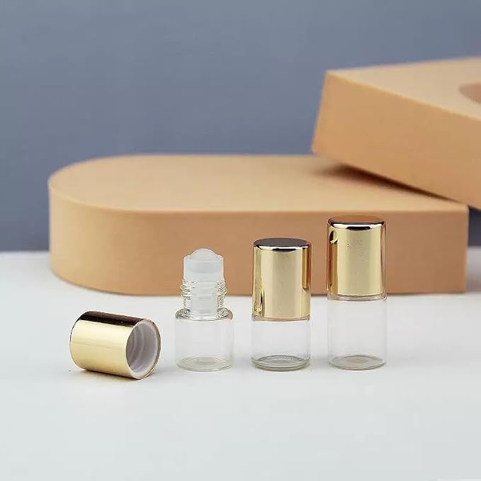 12Pcs Gold Glass Roll-on Bottles for Essential Oils,1ml,Mini Glass Roll on Bottles Roller Refillable Essential Oil Aromatherapy Sample Vials Roller Container,Refillable Cosmetic Roller Bottles