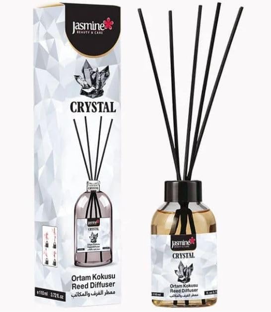 Jasmine Turkish Reed Diffuser 3.72 fl.oz, 110ml, Oil Reed Diffuser with 4 Sticks for Your Office, Bedroom, Bathroom and Kitchen. A Nice Gift to Love. Jasmine Beauty And Care. (Crystal510)