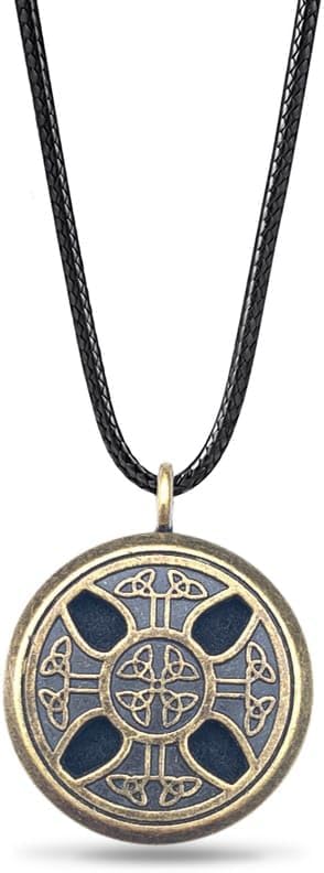 Wild Essentials Celtic Cross Aged Brass Essential Oil Diffuser Nickel Free Alloy Locket Pendant with 24 inch Black Nylon Rope, 6 Refill Pads, Customizable Perfume Jewelry for Aromatherapy