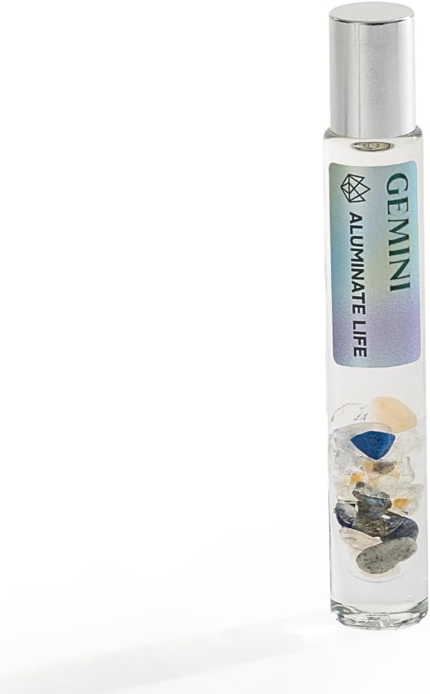 Gemini Zodiac Crystal-Infused Essential Oil Rollerball, Aromatherapy Blend - Clarity & Creativity, Premium Astrology Sign Birthday Gift, Natural Therapeutic Roller, 10 mL