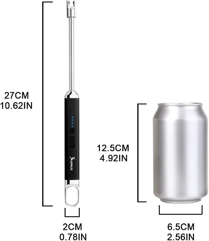 SUPRUS Rechargeable USB Arc Electric Lighetrs with Safety Switch 360° Flexible Neck Flameless Grill Long Lighters for Candle Camping Cooking (Black, 2Packs)