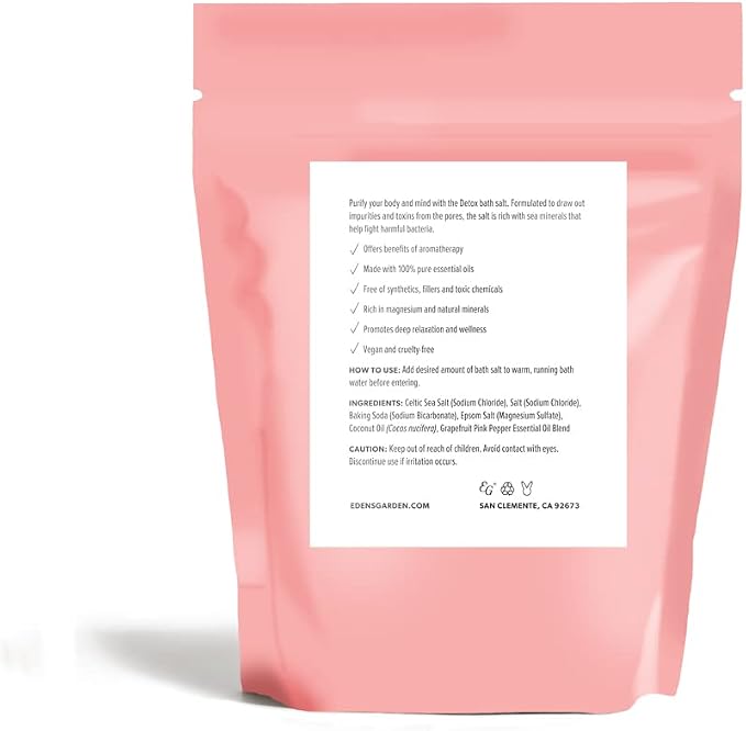 Edens Garden Natural Detox Bath Salt Soak – Grapefruit Pink Pepper Blend with Pure Essential Oils, Epsom, Dead Sea Salt & Magnesium – for Body Cleanse, Foot Soaking & Relaxation, 10 oz (283 g)