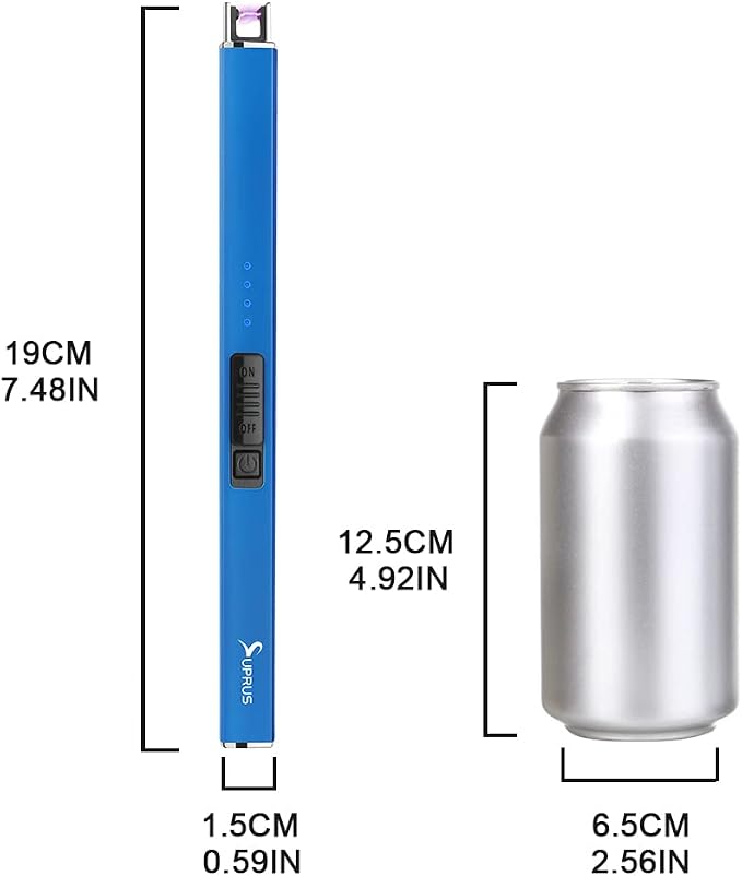 SUPRUS Fluorescent Lighter Glows in The Dark Electric Lighter Candle Lighter Rechargeable USB Arc lighters with Safety Lock Windproof Flameless Plasma for Candle BBQ Camping (Blue)