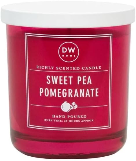 DW Home Sweet Pea Pomegranate Scented Candle for Home, 9 oz, Medium Single Wick Candle Jar, Up to 33H Burn Time, Luxury Scented Candle for Relaxation, Gifting, Home Decor