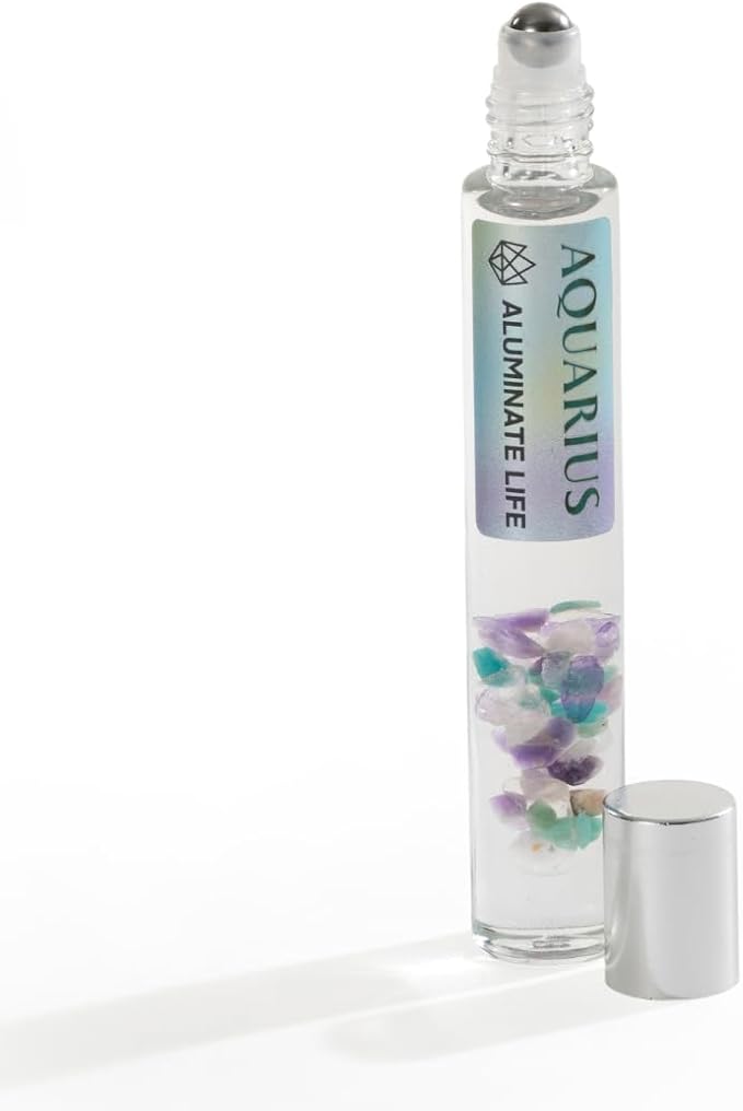 Aquarius Zodiac Crystal-Infused Essential Oil Rollerball, Aromatherapy Blend - Creativity & Clarity, Premium Astrology Sign Birthday Gift, Natural Therapeutic Roller, 10 mL