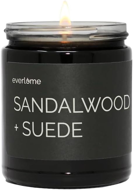 Premium Soy Wax Candle | Highly Scented Black Glass Jar Candles | Long Lasting, Clean Burn | 8 oz | Gifts for Man and Woman | Made in USA (Sandalwood + Suede)