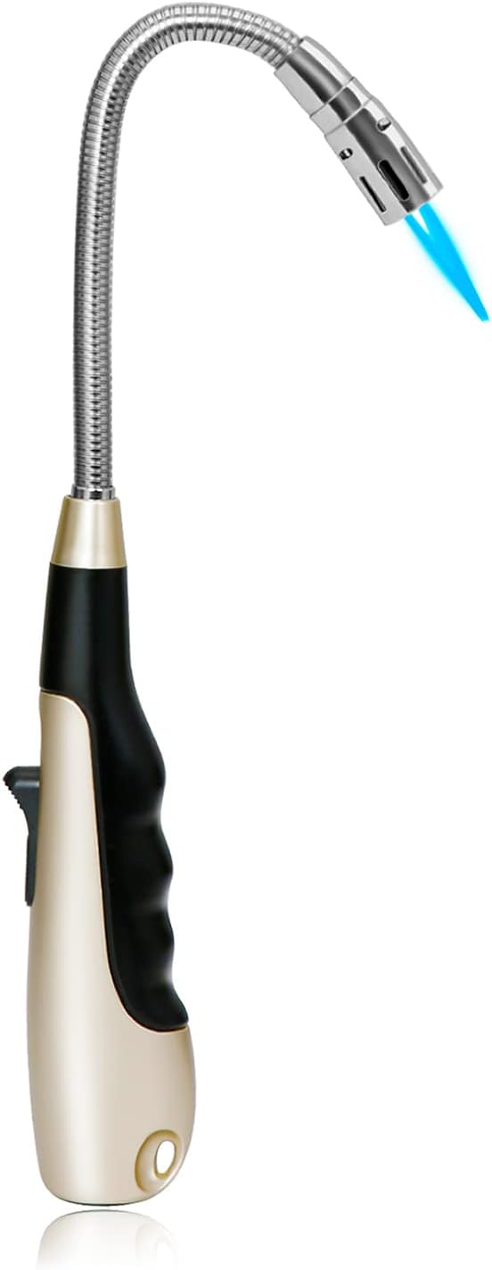 Butane Lighter with Visual Fuel Window for Kitchen Grill, Gold (No Butane)