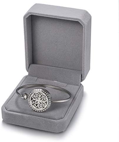 Cupimatch Adjustable Tree of Life Essential Oil Diffuser Bracelet, Stainless Steel CZ Aromatherapy Locket Bangle 8 Color Pads Jewelry Set for Women for Mother's Day