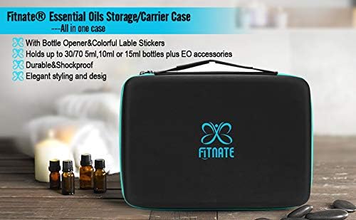 FITNATE Essential Oils Storage Case for 5ml, 10ml, 15ml Oils - Travel Case with Labels & Bottle Opener (70 Bottles, Blue)