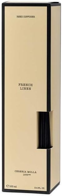 Mikado Boutique Reed Diffuser | All-Natural Essential Oil Fragrance | Includes Rattan Sticks | Refillable (3.4 FL OZ, French Linen)