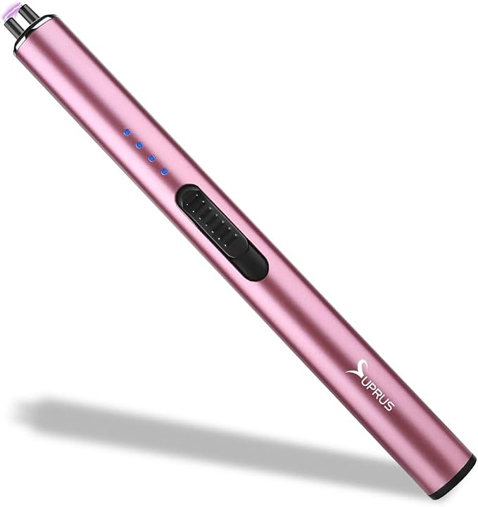 SUPRUS Electric Arc Windproof Flameless USB Rechargeable Lighter with Safety Lock for Candle (Pink)