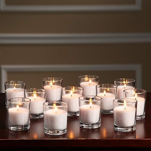 YOROXRG 48 Pack White Unscented Clear Glass Filled Votive Candles. Hand Poured Wax Candle Ideal Gifts for Home Décor Parties Weddings Holidays and Meditation (White)