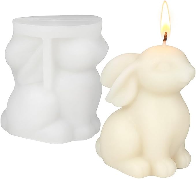 1pcs 2.6inch Bunny Silicone Molds for Soap Candle Making, 3D Animal Rabbits Reusable Silicone Molds for Wax, Chocolate DIY Molds (Bunny 1 Pack)