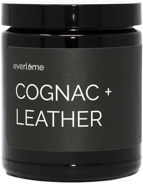 Premium Soy Wax Candle | Highly Scented Black Glass Jar Candles | Long Lasting, Clean Burn | 8 oz | Gifts for Man and Woman | Made in USA (Cognac + Leather)