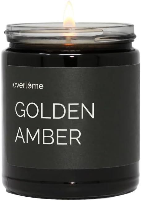 Premium Soy Wax Candle | Highly Scented Black Glass Jar Candles | Long Lasting, Clean Burn | 8 oz | Gifts for Man and Woman | Made in USA (Golden Amber)