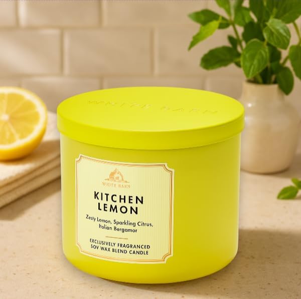 Bath & Body Works Kitchen Lemon 3-Wick Candle 14.5 oz – Zesty Lemon, Sparkling Citrus & Italian Bergamot – Bright Room-Filling Fragrance