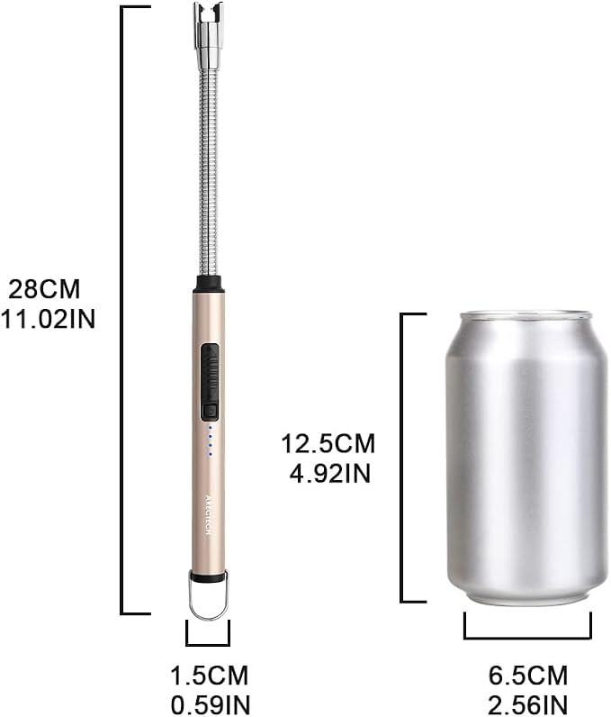 ARECTECH Electric Arc Candle Lighter Flameless Rechargeable USB Long Lighter for Candle Cooking BBQs Fireworks Gold