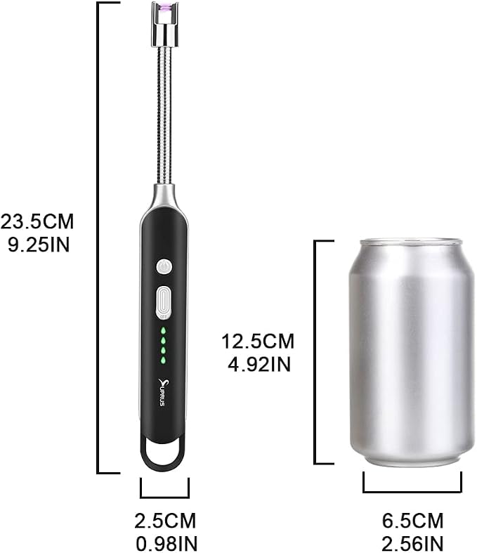 SUPRUS Electric Rechargeable Arc Lighter with LED Battery Display Long Flexible Neck USB Lighter for Candle Cooking (Black, 3Packs)