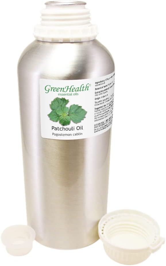 Patchouli Essential Oil - 32 fl oz - Aluminum Bottle w/Locking Cap - 100% Pure Essential Oil - GreenHealth