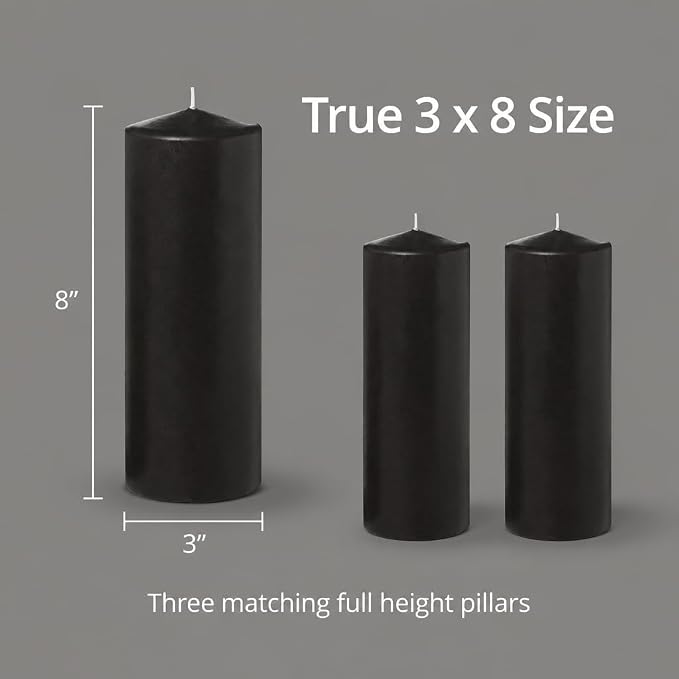yummi 3" x 8" Black Round Pillar Candles - 3 per Pack