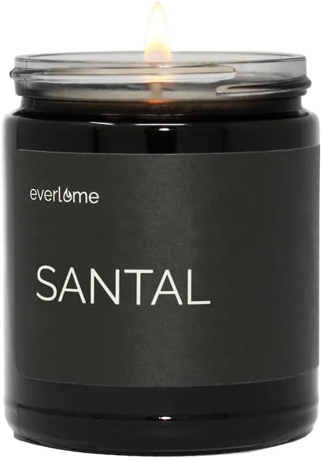 Premium Soy Wax Candle | Highly Scented Black Glass Jar Candles | Long Lasting, Clean Burn | 8 oz | Gifts for Man and Woman | Made in USA (Santal)