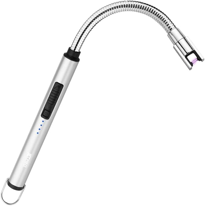 Candle Lighters USB Rechargeable Arc Electric Lighter with 360° Flexible Neck for Candle BBQ Camping (Silver)