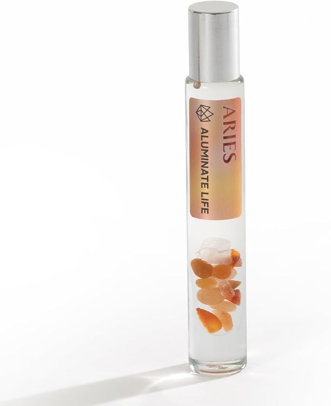 Aries Zodiac Crystal-Infused Essential Oil Rollerball, Aromatherapy Blend - Focus & Motivation, Premium Astrology Sign Birthday Gift, Natural Therapeutic Roller, 10 mL