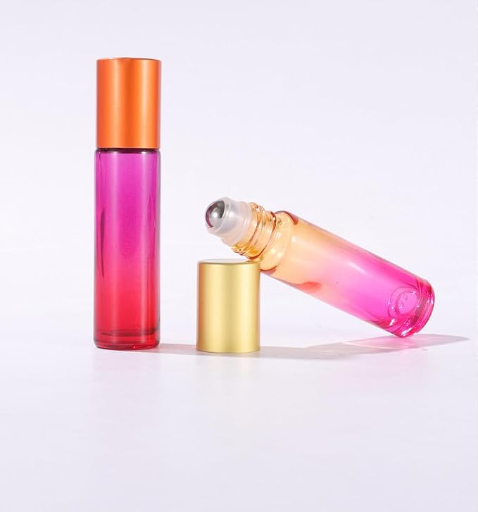 10 Packs 10ml Gradient Color Essential Oil Roller Bottles,Thick Glass Empty Refillable Roll On Bottles with Stainless Steel Roller Balls for Travel,Fragrance,Perfume, Essential Oil (Green)