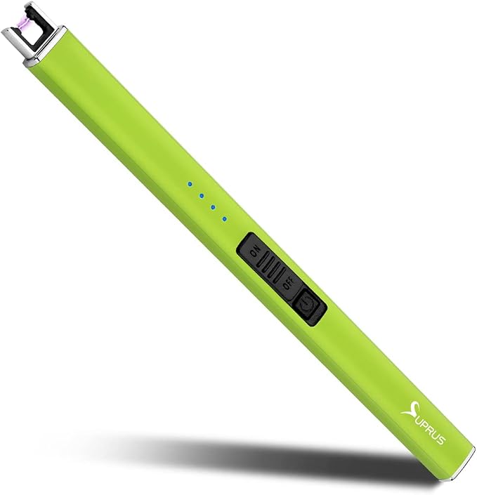 SUPRUS Fluorescent Lighter Glows in The Dark Electric Lighter Candle Lighter Rechargeable USB Arc lighters with Safety Lock Windproof Flameless Plasma for Candle BBQ Camping (Yellow)