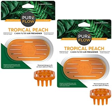 PUREFLOW Cabin Filter Air Freshener with Odor Eliminator – Fits on Most Car, Truck, and SUV Cabin Air Filters - Tropical Peach (2-Pack)