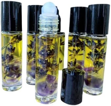 Lavender Roll On,Lavender Flowers & Amethyst Chips, Essential Oil blend, Soothing Roll On,Handmade, Pure,Jojoba Oil, Lavender Oil
