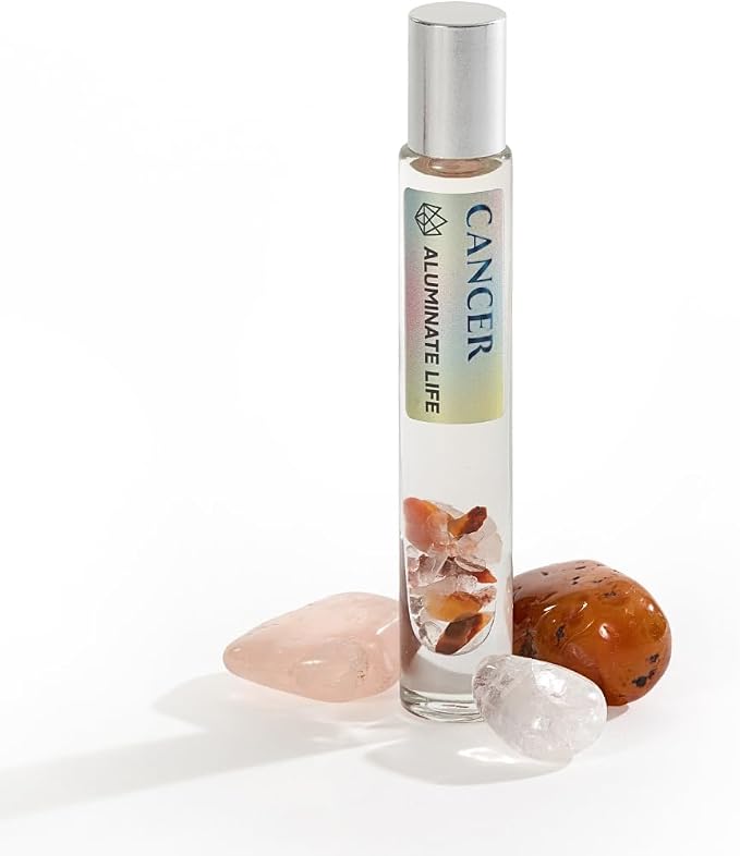Cancer Zodiac Crystal-Infused Essential Oil Rollerball, Aromatherapy Blend - Comfort & Emotional Balance, Premium Astrology Sign Birthday Gift, Natural Therapeutic Roller, 10 mL