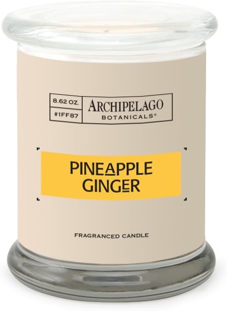 Archipelago Botanicals Scented Candle Hand-Poured Premium Wax, Burns Approx. 60 Hours, Pineapple Ginger, Soy Candle in Glass Jar, 4.5 Inch, 8.6 oz