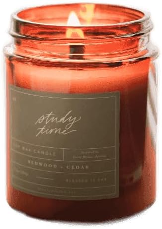 Blessed is She Premium California Redwood Scented Candle with Cedar Scent Study Candles, 7.2oz Glass Candle Jar, 100% Soy Wax Candles with Wood Wick, Aromatherapy Candle for Studying Redwood Gifts