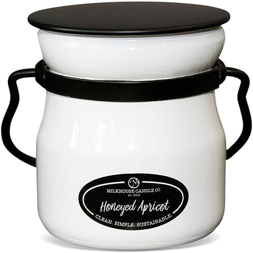 Milkhouse Candle Company Honeyed Apricot Soy Candle - Apricot | Honey | Tonka Bean Scented - 5 oz Cream Jar with Lid, 35+ Hour Burn Time, Made in the USA