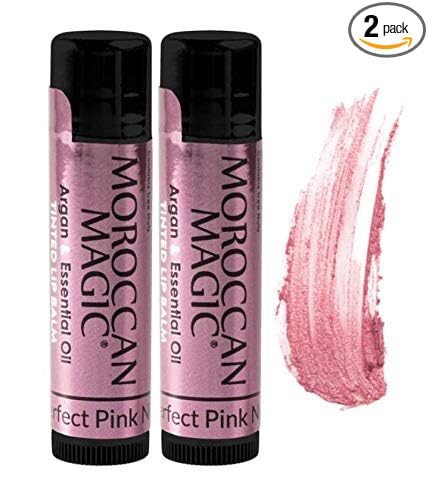 Moroccan Magic Perfect Pink Tinted Lip Balm | Made with Natural Cold Pressed Argan and Essential Oils | Lip Balm | Smooth Application | Non-Toxic, Cruelty Free | 2 Pack