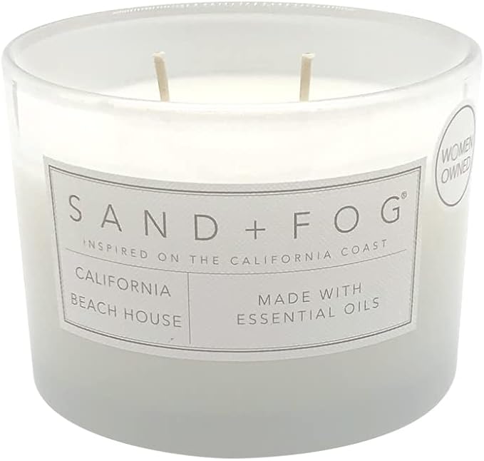 Sand + Fog Scented Candle - California Beach House – Additional Scents and Sizes – 100% Cotton Lead-Free Wick - Luxury Air Freshening Jar Candles - Perfect Home Decor – 12oz
