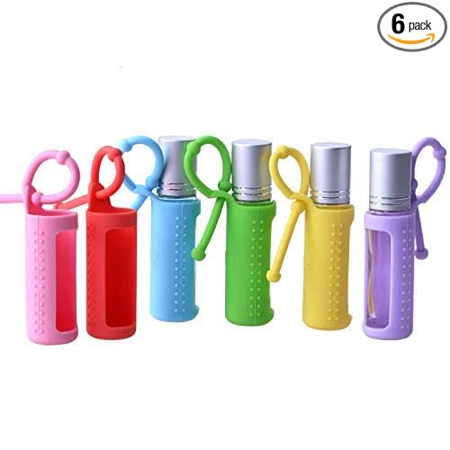 6pcs 5ml 10ml 15ml Silicone Roller Bottle Holder Sleeve,Essential Oil Carrying Case Colorful Travel Protective Cover with Hanging Rope Essential Oil Holder Accessories (10ml(1/3oz))