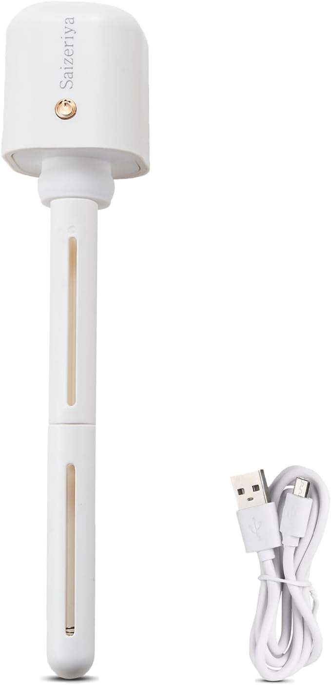 Mini Humidifier, Portable Travel Personal Mist Maker | White, USB Use, Quiet Air Diffuser, Adjustable Length, Small, For Car, Bedroom, Office